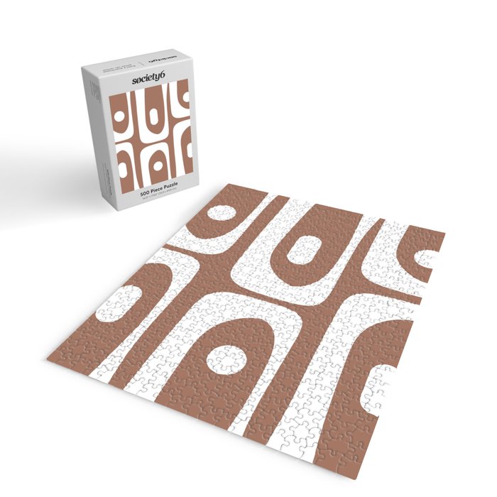 Mid Century Modern Abstract Piquet Pattern Mocha Brown and White Jigsaw Puzzle Gallery Image 2