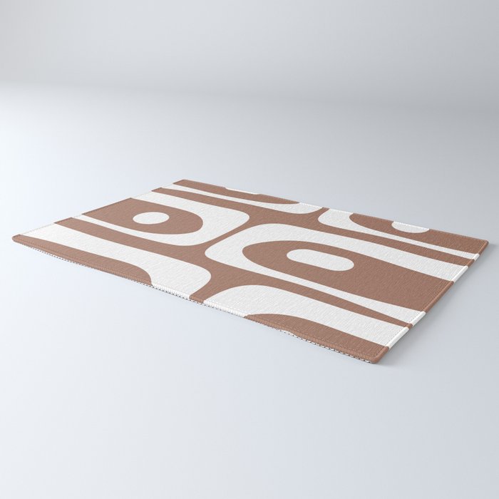 Mid Century Modern Abstract Piquet Pattern Mocha Brown and White Rug Gallery Image 3