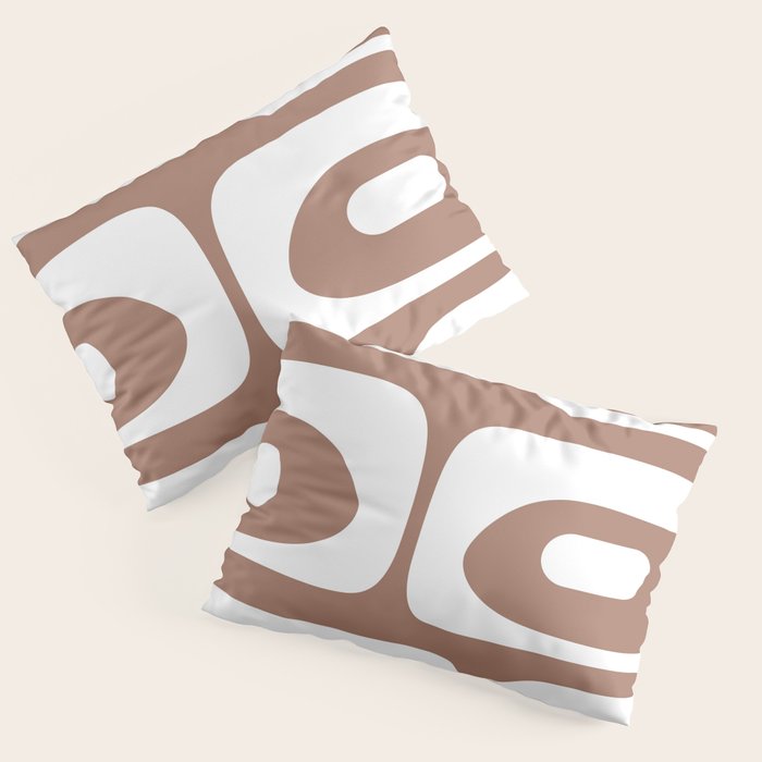 Mid Century Modern Abstract Piquet Pattern Mocha Brown and White Pillow Sham Gallery Image 1