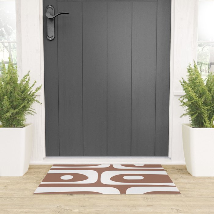 Mid Century Modern Abstract Piquet Pattern Mocha Brown and White Welcome Mat Gallery Image 3