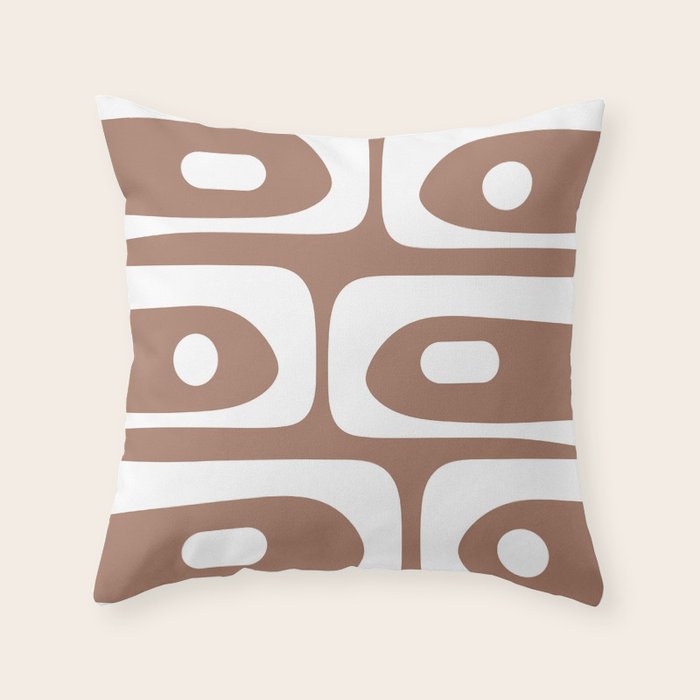 Mid Century Modern Abstract Piquet Pattern Mocha Brown and White Throw Pillow Gallery Image 1