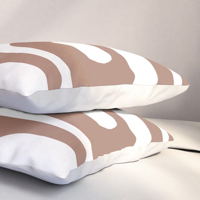 Mid Century Modern Abstract Piquet Pattern Mocha Brown and White Pillow Sham Gallery Image 3