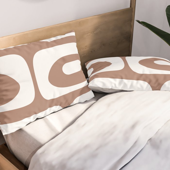 Mid Century Modern Abstract Piquet Pattern Mocha Brown and White Pillow Sham Gallery Image 2