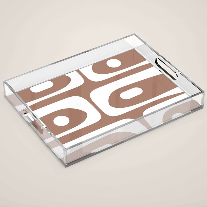 Mid Century Modern Abstract Piquet Pattern Mocha Brown and White Acrylic Tray Gallery Image 1