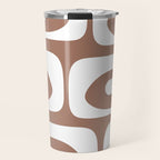 Mid Century Modern Abstract Piquet Pattern Mocha Brown and White Travel Mug Gallery Image 1