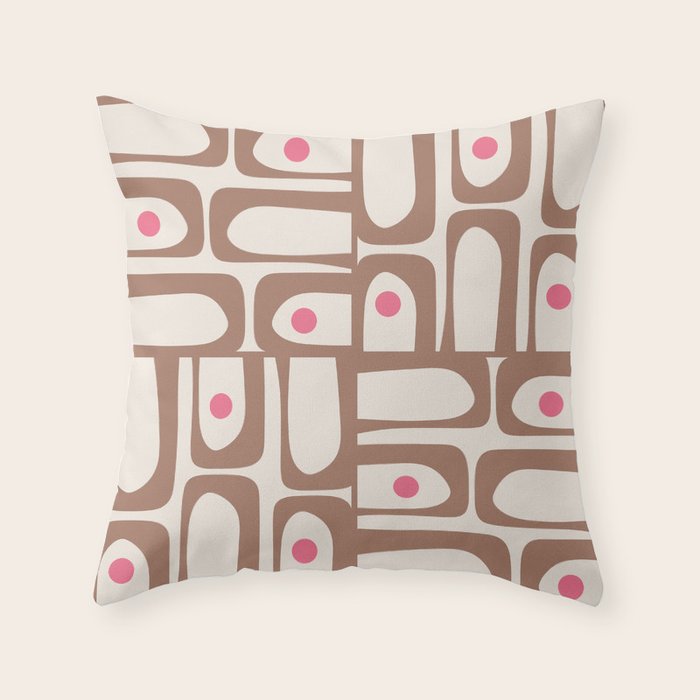 Midcentury Modern Abstract Piquet Pattern Inspired by PANTONE 17 1230 Color of the Year Mocha Mousse Throw Pillow Gallery Image 1