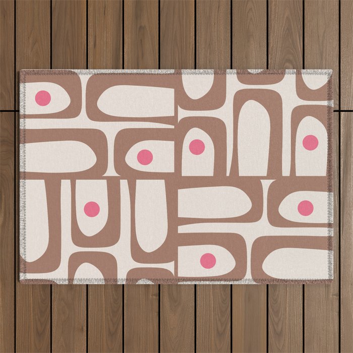 Midcentury Modern Abstract Piquet Pattern Inspired by PANTONE 17 1230 Color of the Year Mocha Mousse Outdoor Rug Gallery Image 1