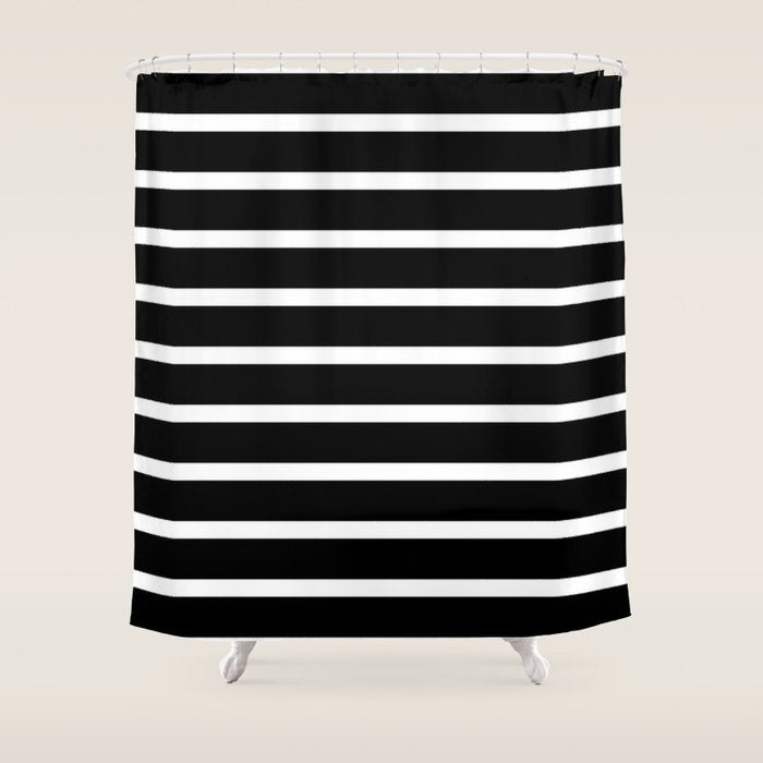 Bold Black And White Simple Stripes Elegant Minimalistic Style Shower Curtain Gallery Image 1