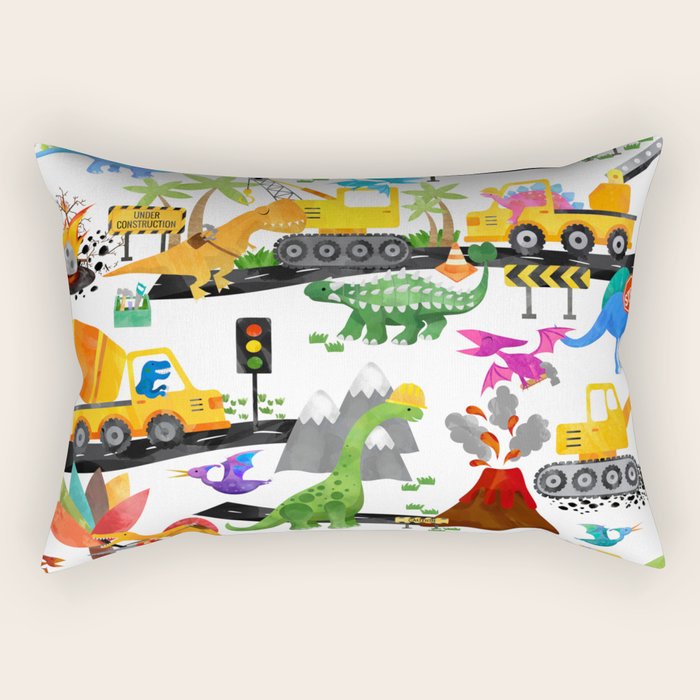 Watercolor Dinosaur Construction Crew Rectangular Pillow Gallery Image 2