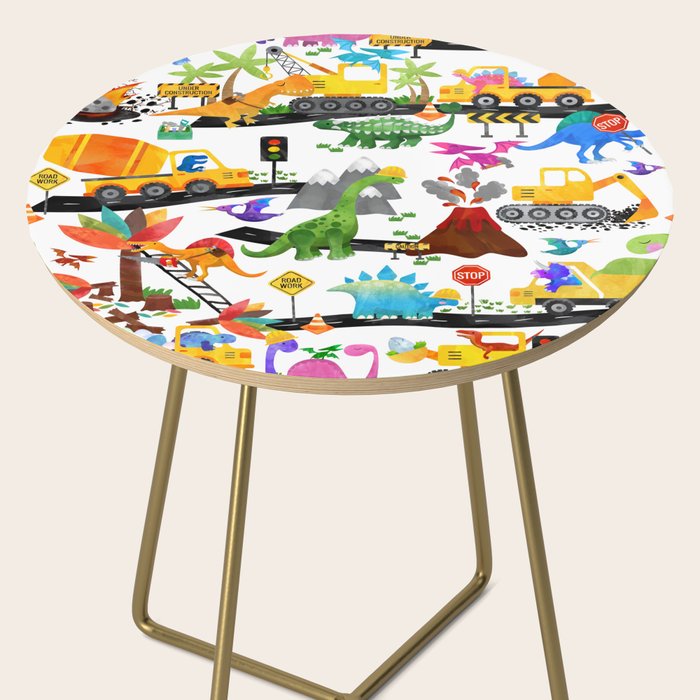 Watercolor Dinosaur Construction Crew Side Table Gallery Image 2