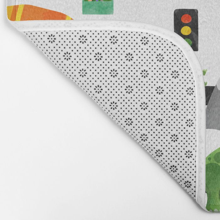 Watercolor Dinosaur Construction Crew Bath Mat Gallery Image 2