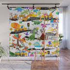 Watercolor Dinosaur Construction Crew Wall Mural Gallery Image 1