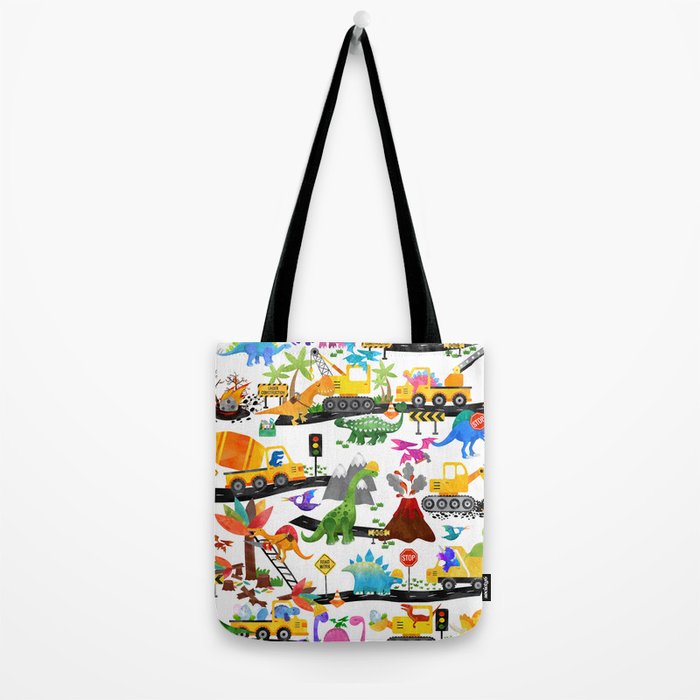 Watercolor Dinosaur Construction Crew Tote Bag Gallery Image 2