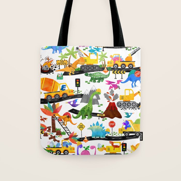Watercolor Dinosaur Construction Crew Tote Bag Gallery Image 1