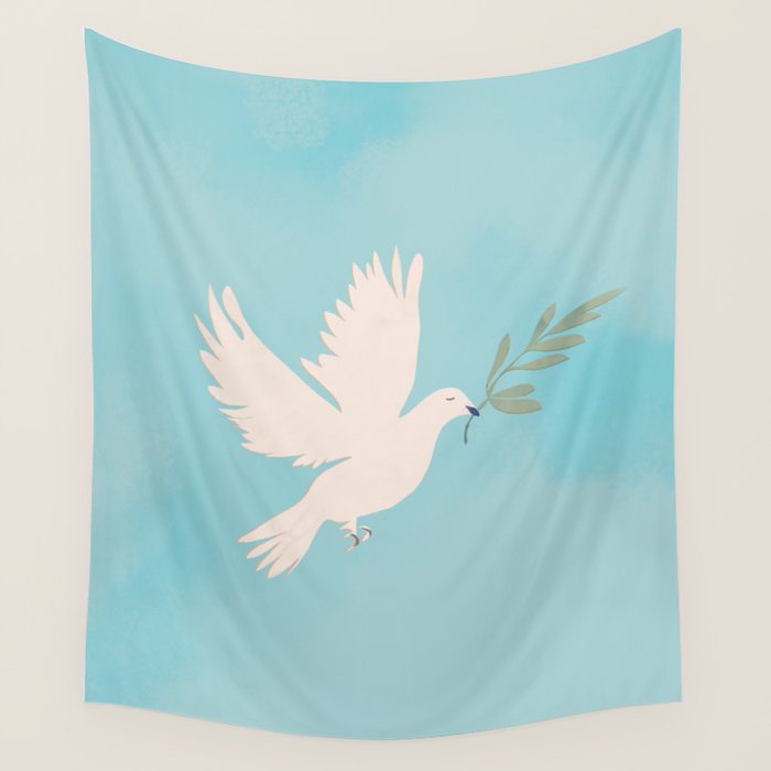 Dove of Peace with Olive Branch Wall Tapestry Gallery Image 1