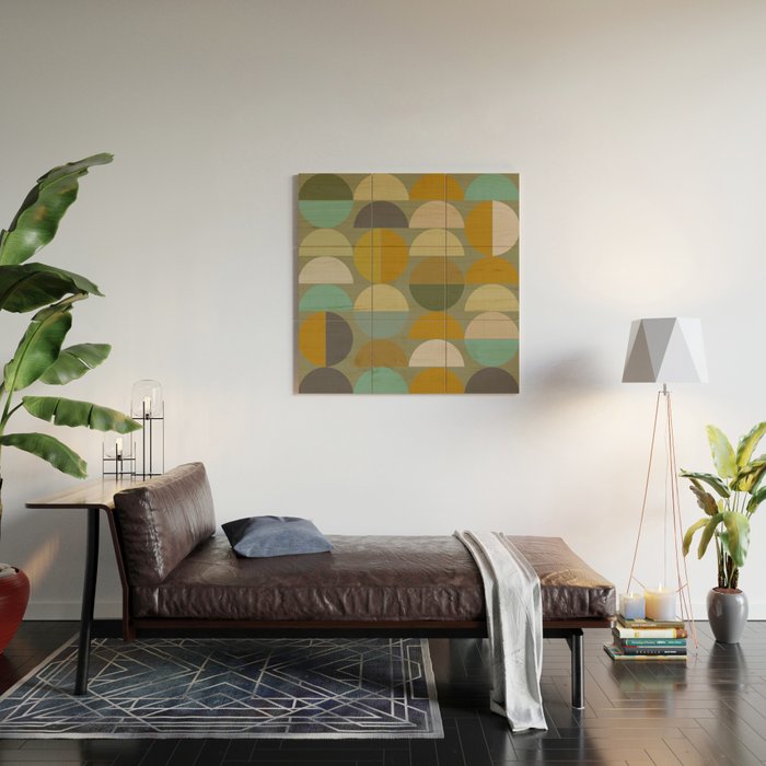 mid century geometric abstract green Wood Wall Art Gallery Image 2