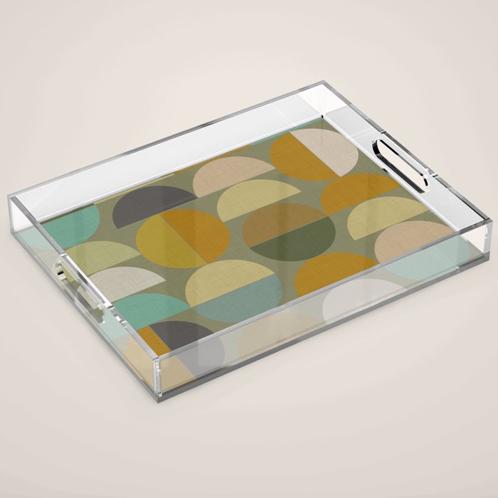 mid century geometric abstract green Acrylic Tray Gallery Image 1