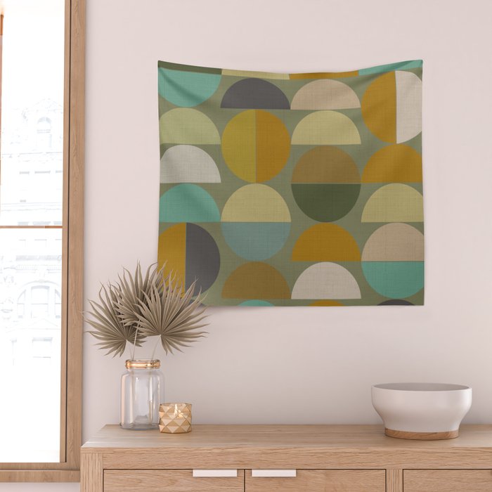 mid century geometric abstract green Wall Tapestry Gallery Image 2