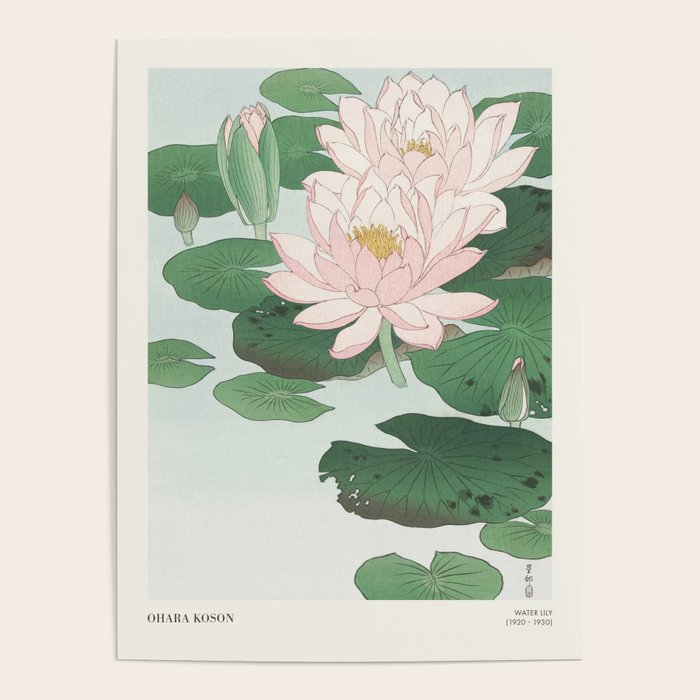 Ohara Koson Water Lily Flower Japanese Woodblock Vintage Botanical Pink Lotus Artwork Kitchen Decor Poster Gallery Image 4