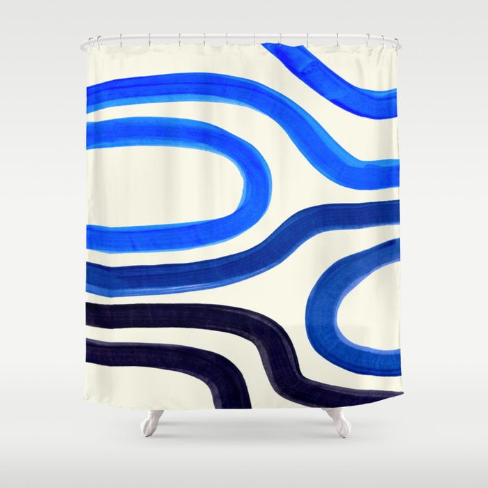 Electric Blues Fun Colorful Mid Century Modern Abstract Painting Shapes Pattern Shower Curtain Gallery Image 1