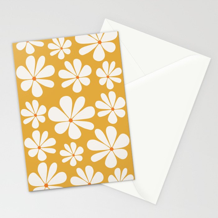Retro Daisy Pattern - Golden Yellow Stationery Card Gallery Image 2