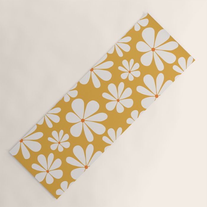 Retro Daisy Pattern - Golden Yellow Yoga Mat Gallery Image 1