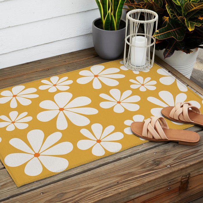 Retro Daisy Pattern - Golden Yellow Outdoor Rug Gallery Image 2