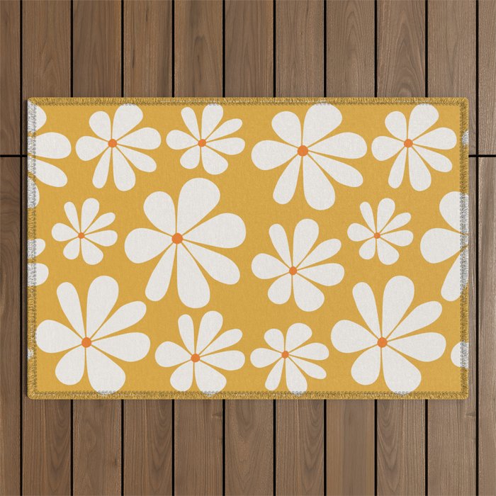Retro Daisy Pattern - Golden Yellow Outdoor Rug Gallery Image 1