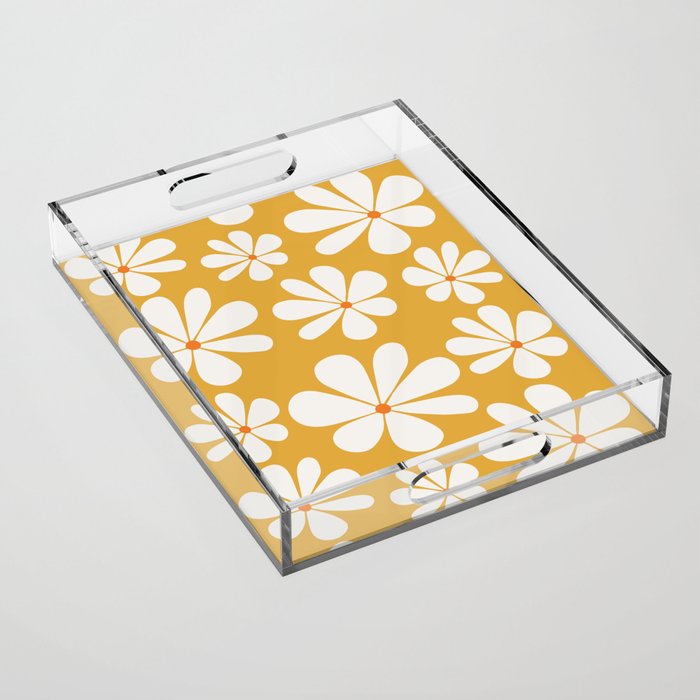 Retro Daisy Pattern - Golden Yellow Acrylic Tray Gallery Image 1
