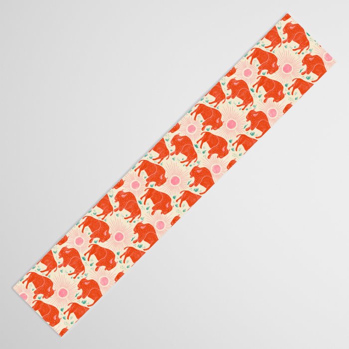 Bison - tomato red, pink, and teal, on cream Table Runner Gallery Image 3