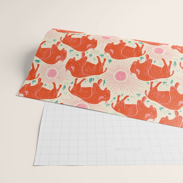 Bison - tomato red, pink, and teal, on cream Wrapping Paper Gallery Image 2