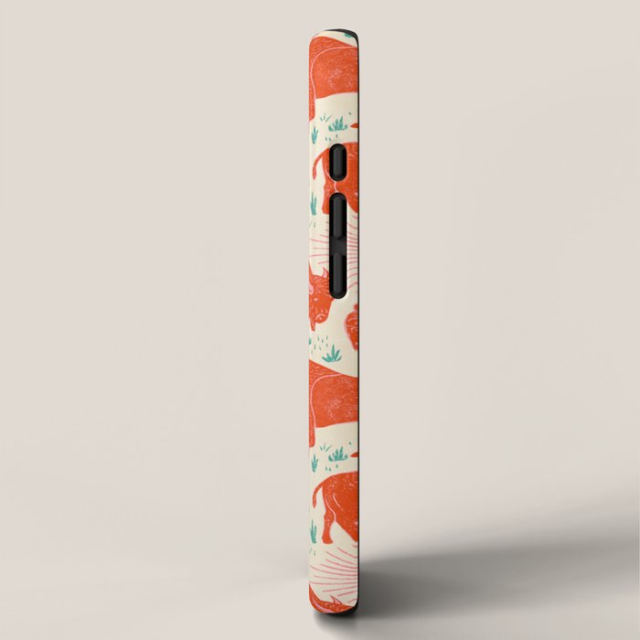 Bison - tomato red, pink, and teal, on cream iPhone Case Gallery Image 2