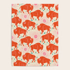 Bison - tomato red, pink, and teal, on cream Poster Gallery Image 4