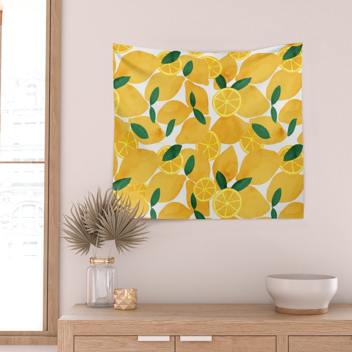 lemon mediterranean still life Wall Tapestry Gallery Image 2