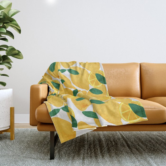 lemon mediterranean still life Throw Blanket Gallery Image 1