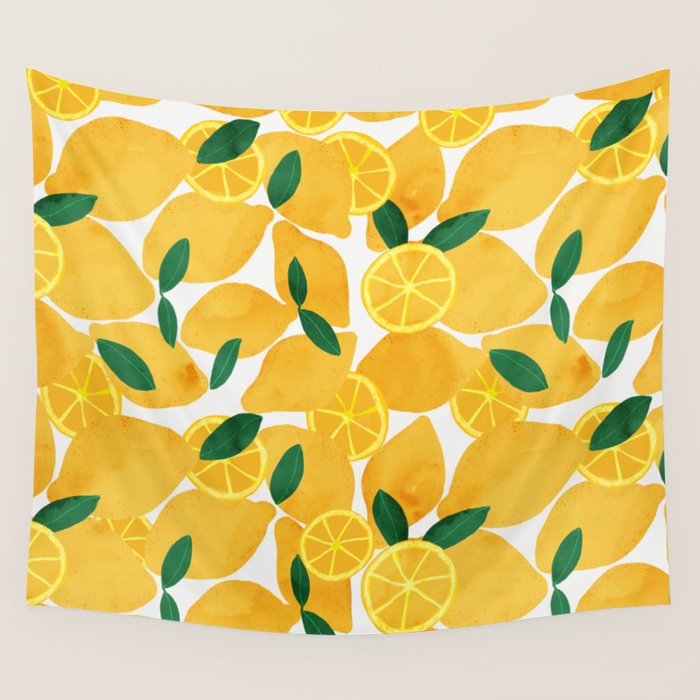 lemon mediterranean still life Wall Tapestry Gallery Image 1