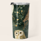 Night Forest Watercolor Dark Green Owls All Over Travel Mug Gallery Image 3