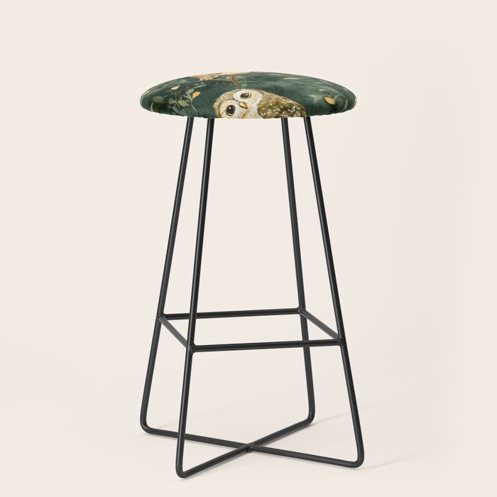 Night Forest Watercolor Dark Green Owls All Over Stool Gallery Image 1