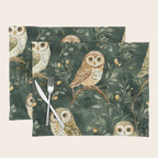 Night Forest Watercolor Dark Green Owls All Over Placemat Gallery Image 1