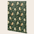 Night Forest Watercolor Dark Green Owls All Over Wallpaper Gallery Image 2