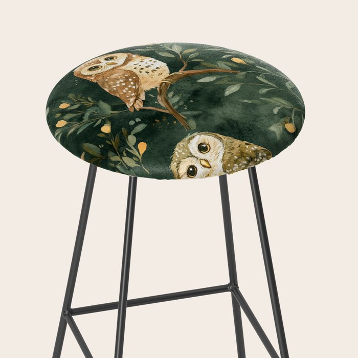 Night Forest Watercolor Dark Green Owls All Over Stool Gallery Image 2