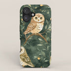 Night Forest Watercolor Dark Green Owls All Over iPhone Case Gallery Image 1