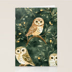 Night Forest Watercolor Dark Green Owls All Over Stationery Card Gallery Image 2