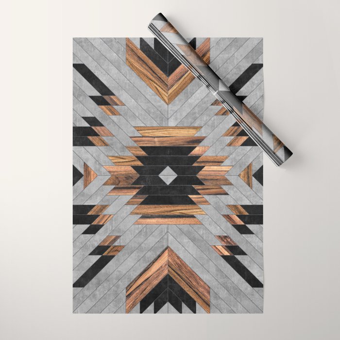 Urban Tribal Pattern No.6 - Aztec - Concrete and Wood Wrapping Paper Gallery Image 1