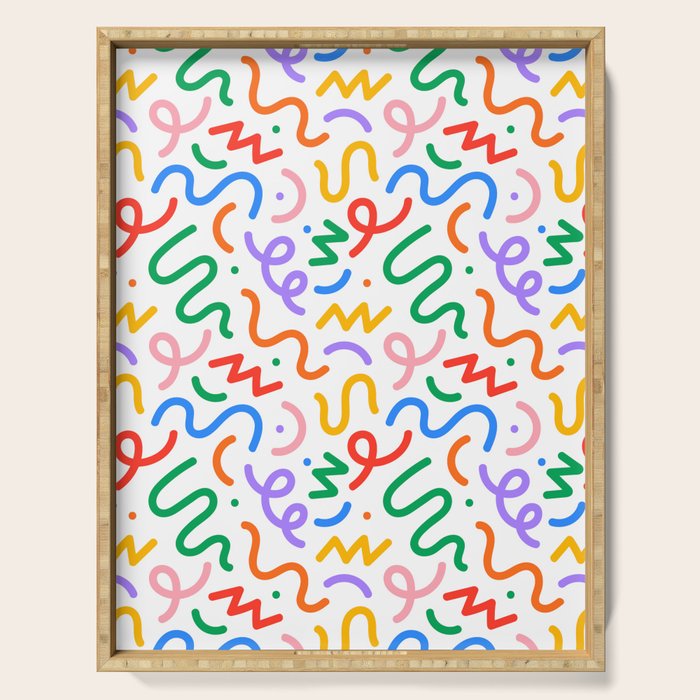 Colorful fun line doodle art pattern Serving Tray Gallery Image 1