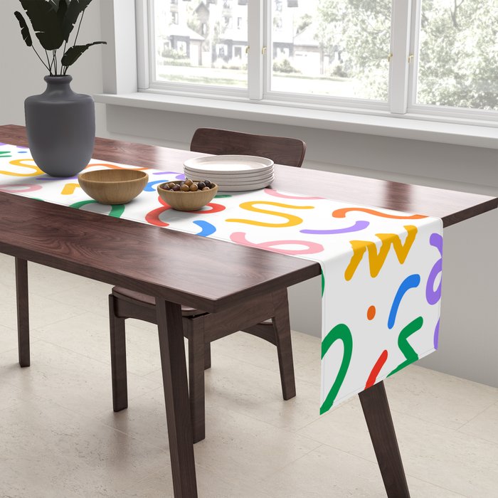 Colorful fun line doodle art pattern Table Runner Gallery Image 2