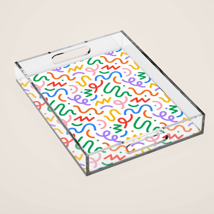 Colorful fun line doodle art pattern Acrylic Tray Gallery Image 1