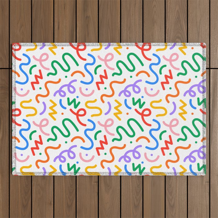 Colorful fun line doodle art pattern Outdoor Rug Gallery Image 1
