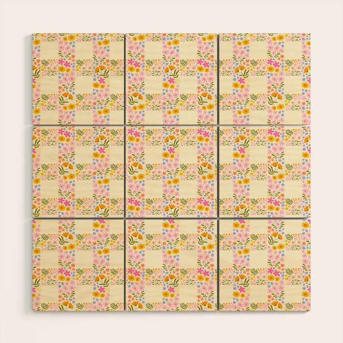 Vintage geometric flower art pattern Wood Wall Art Gallery Image 1