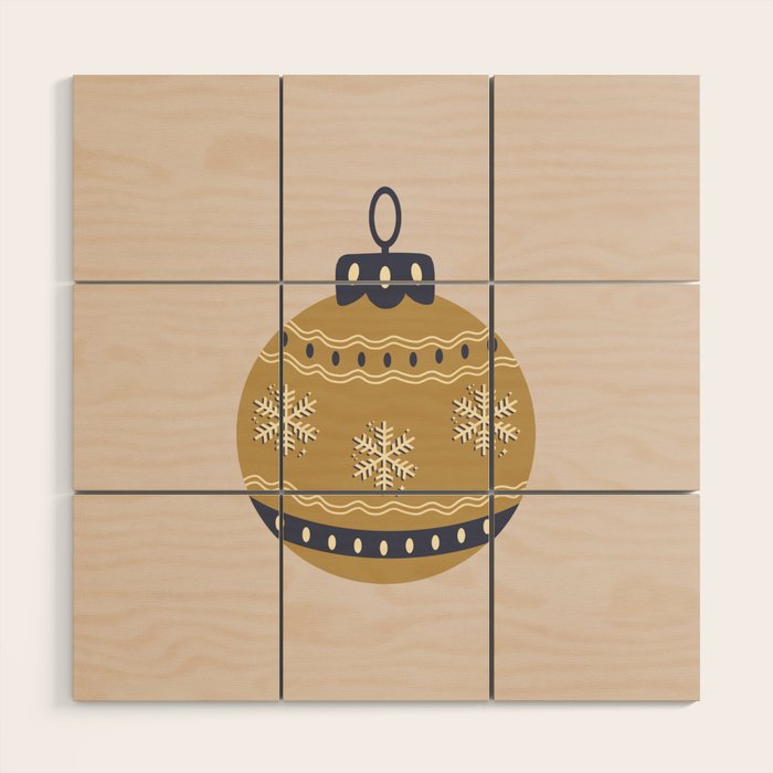 Christmas Bauble Gold And Blue Wood Wall Art Gallery Image 1